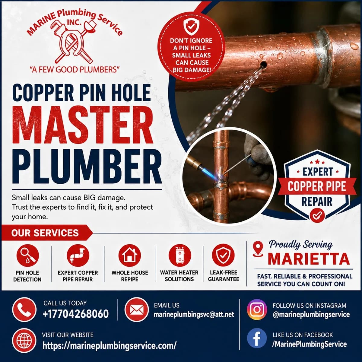 Professional Copper Pin Hole Master Plumber in Marietta