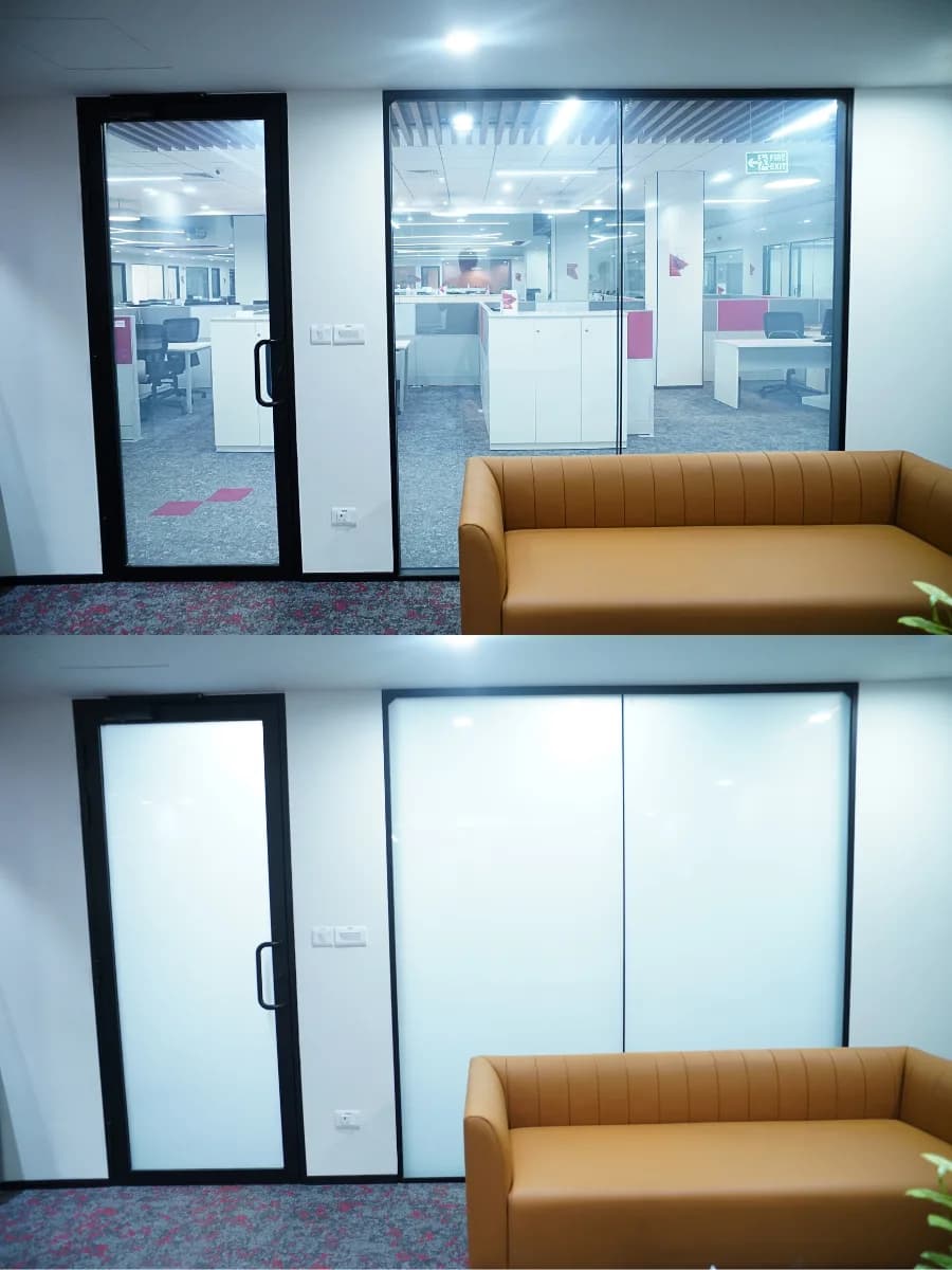  smart glass, PDLC glass, electric privacy glass, laminated switchable glass