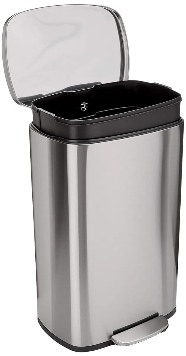 Amazon Basics Smudge Resistant Rectangular Trash Can with Soft-Close Lid,