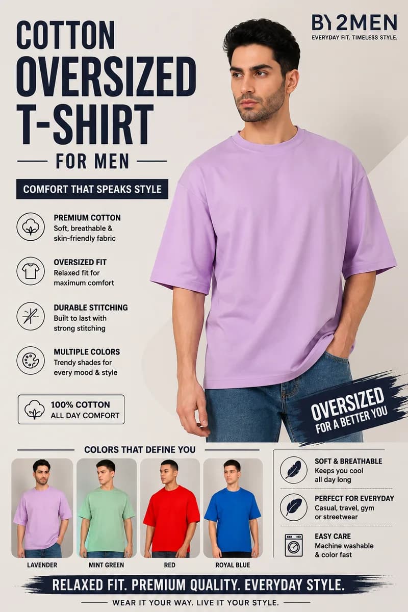 Cotton Oversized T-Shirt for Men – Premium Comfort by BY2MEN