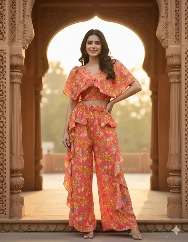 Shop Trendy Women’s Floral Printed Ruffle Co-Ord Set