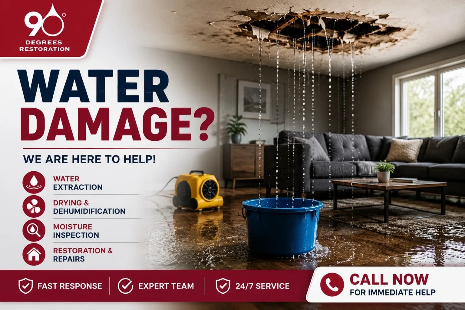 Trusted Emergency Water Damage Services Carson CA – 90 Degrees Restoration