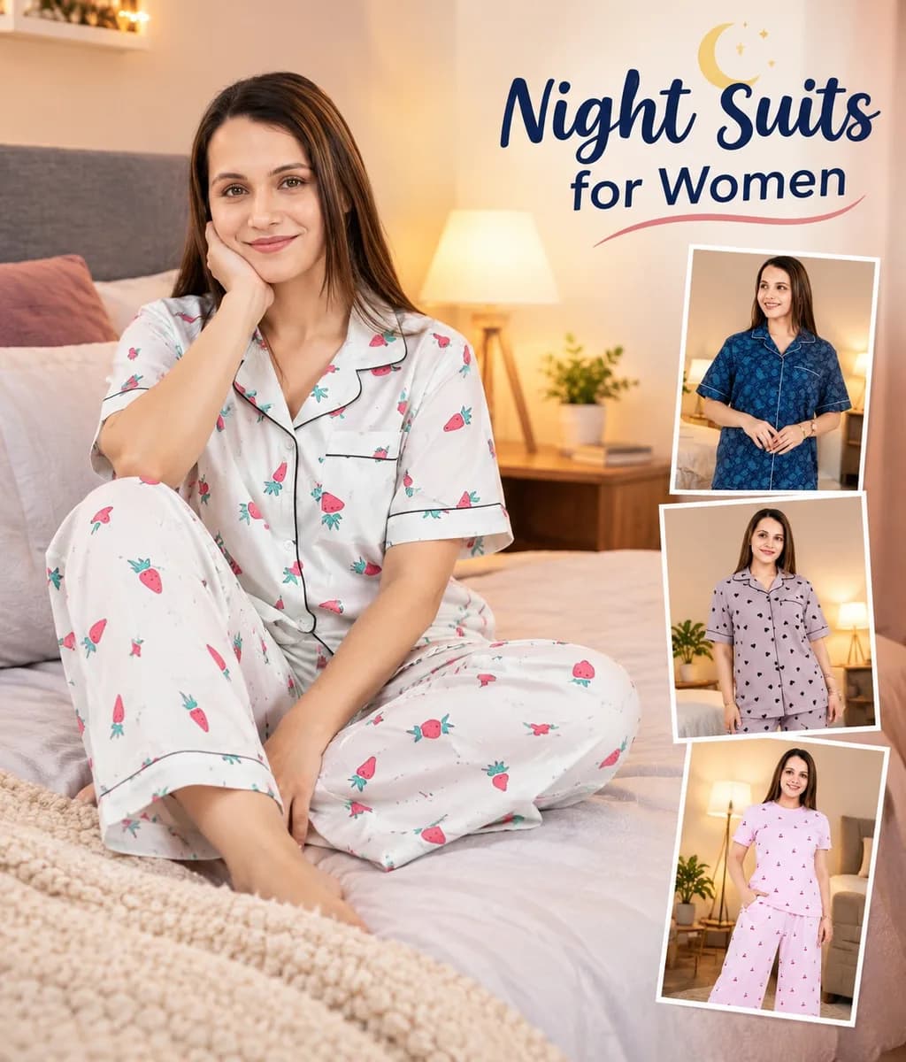 Night Suits for Women With Cotton Loose Fit Sets in Four Colors