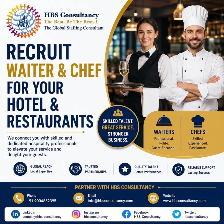 Skilled Overseas Waiters & Chefs for Hotels & Restaurants