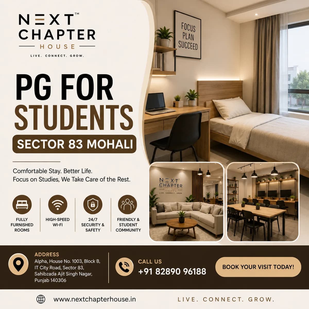 PG for Students in Sector 83 Mohali- Next Chapter House- 