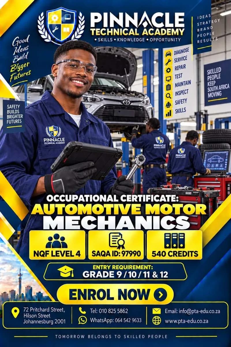 Register for the Automotive Motor Mechanics Course at Pinnacle Training Academy