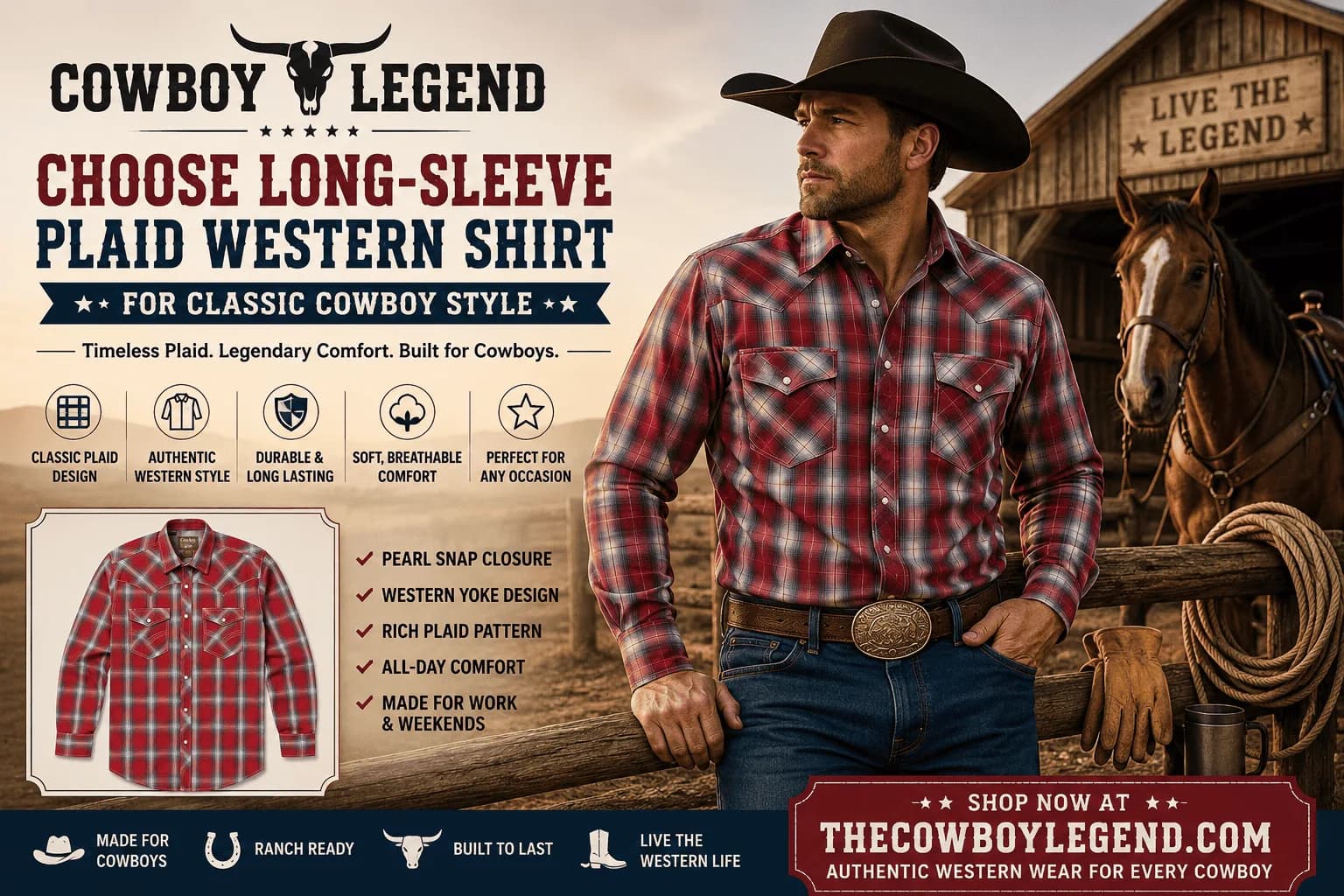 Choose Long-Sleeve Plaid Western Shirt for Classic Cowboy Style