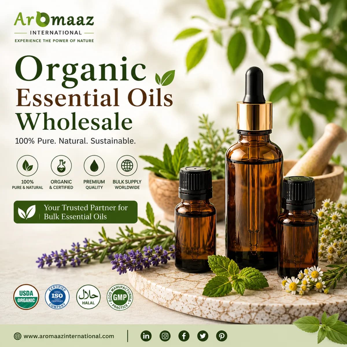 Organic Essential Oils Wholesale | Premium Bulk Supply by Aromaaz International