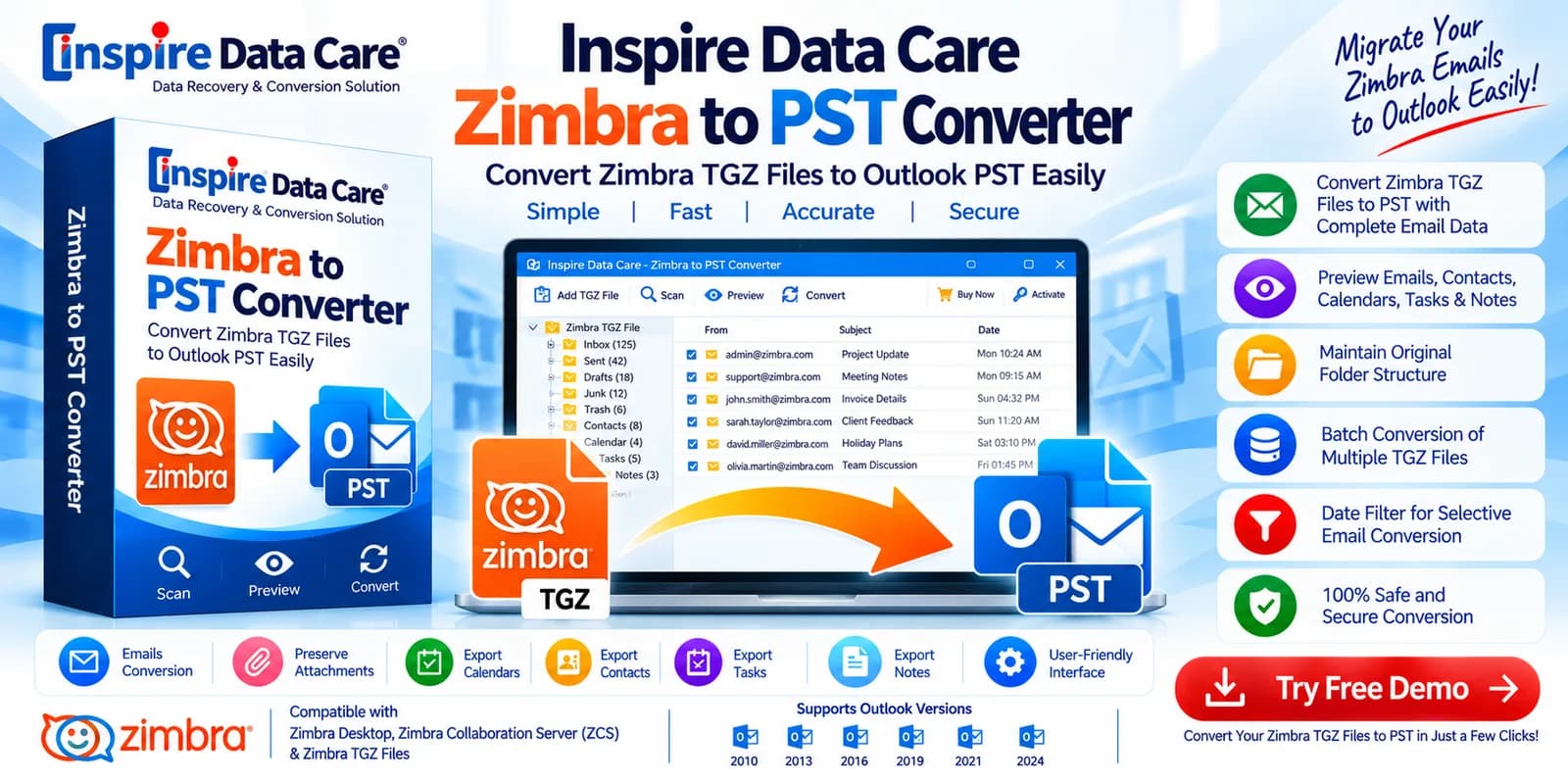 Zimbra to PST Converter – Convert Zimbra TGZ Files to Outlook PST Easily
