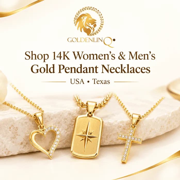Shop 14K Women & Mens Gold Pendants Necklace in USA, Texas goldenlinq