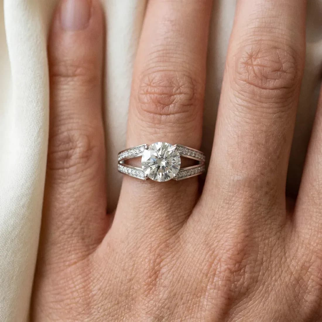 Shop Elegant Round Diamond Ring – White Gold Pavé Sparkle
