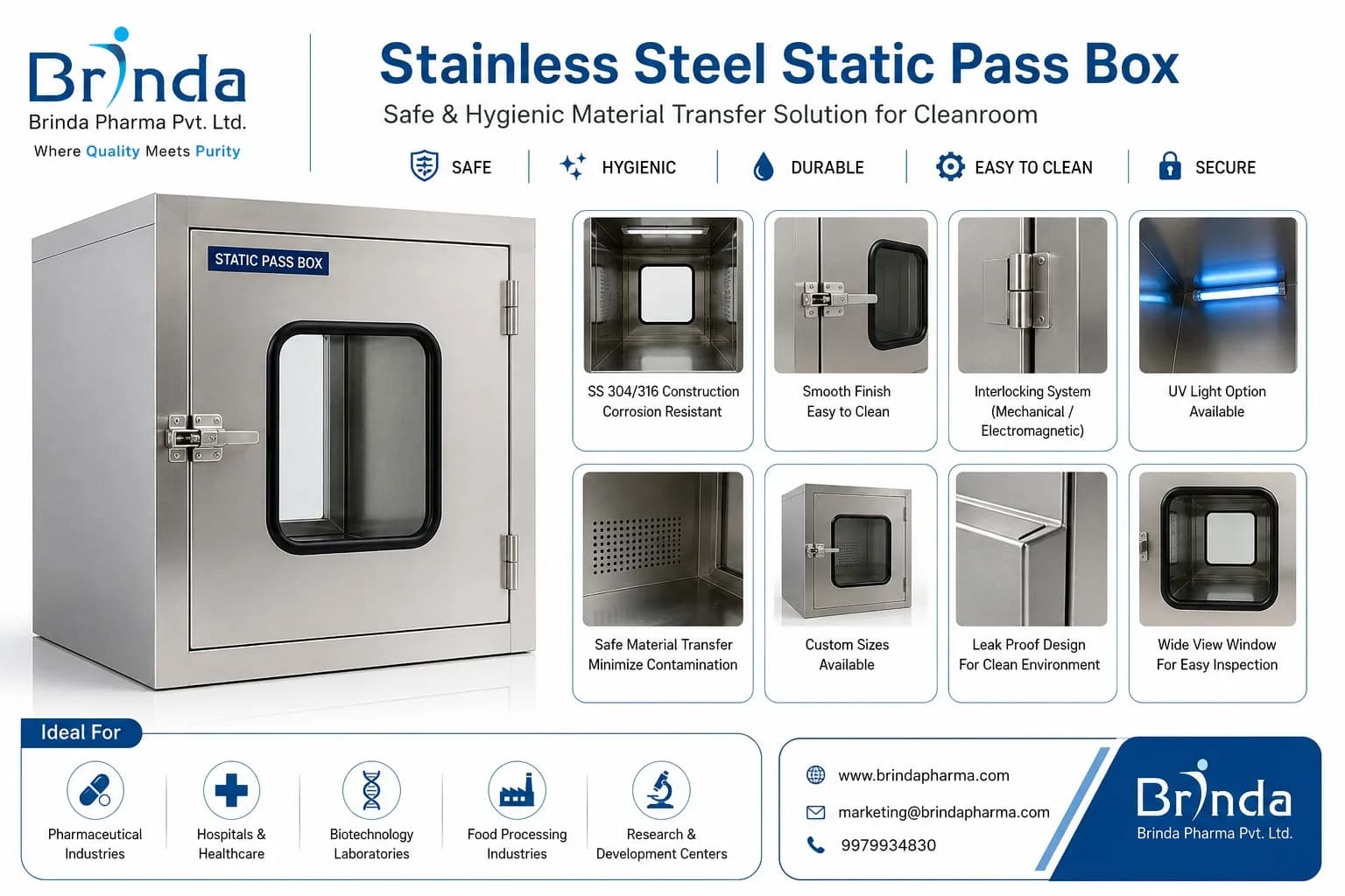 Buy Steel Static Pass Box for Cleanrooms at Best Price