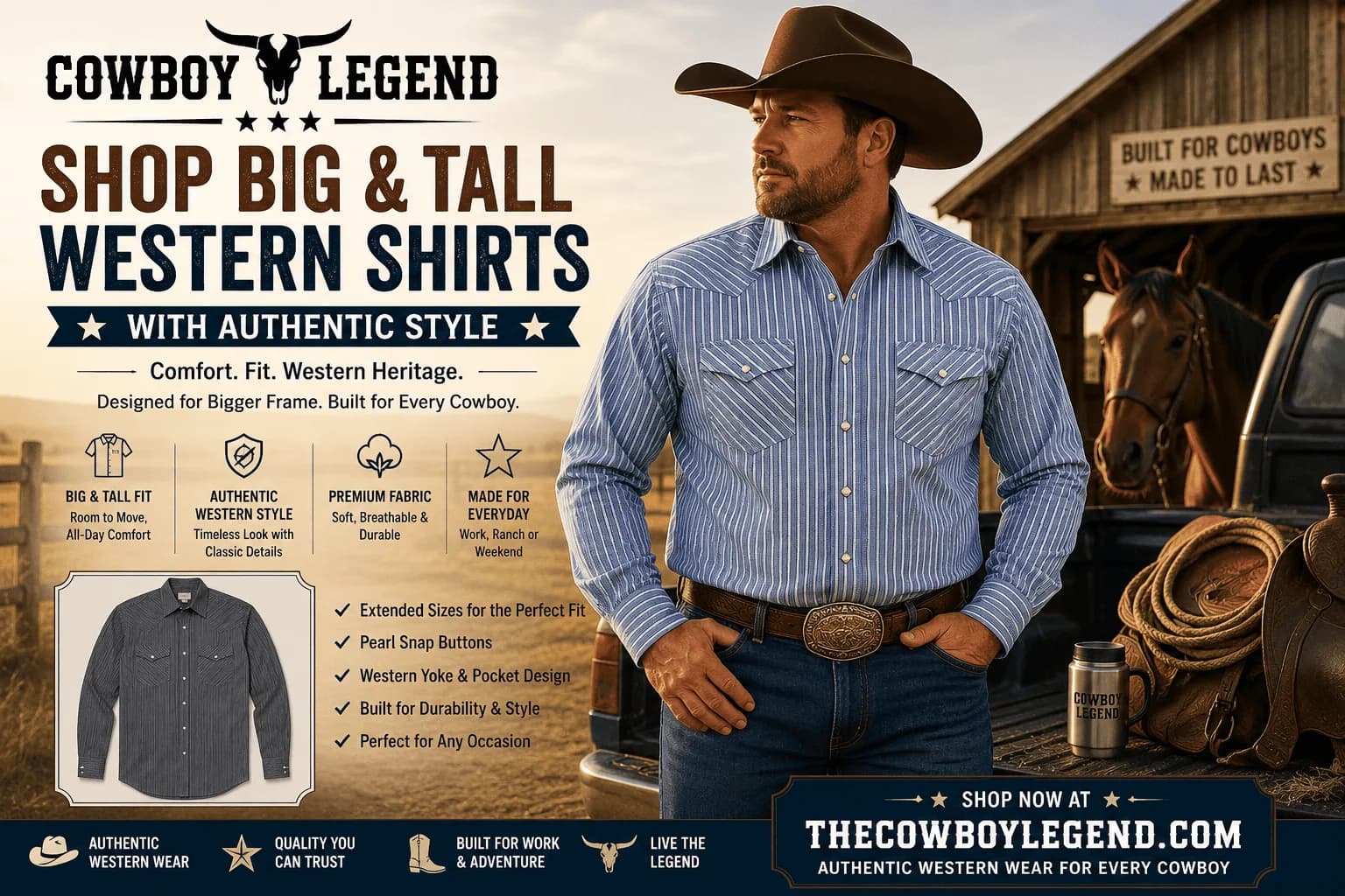 Shop Big & Tall Western Shirts with Authentic Style | The Cowboy Legend