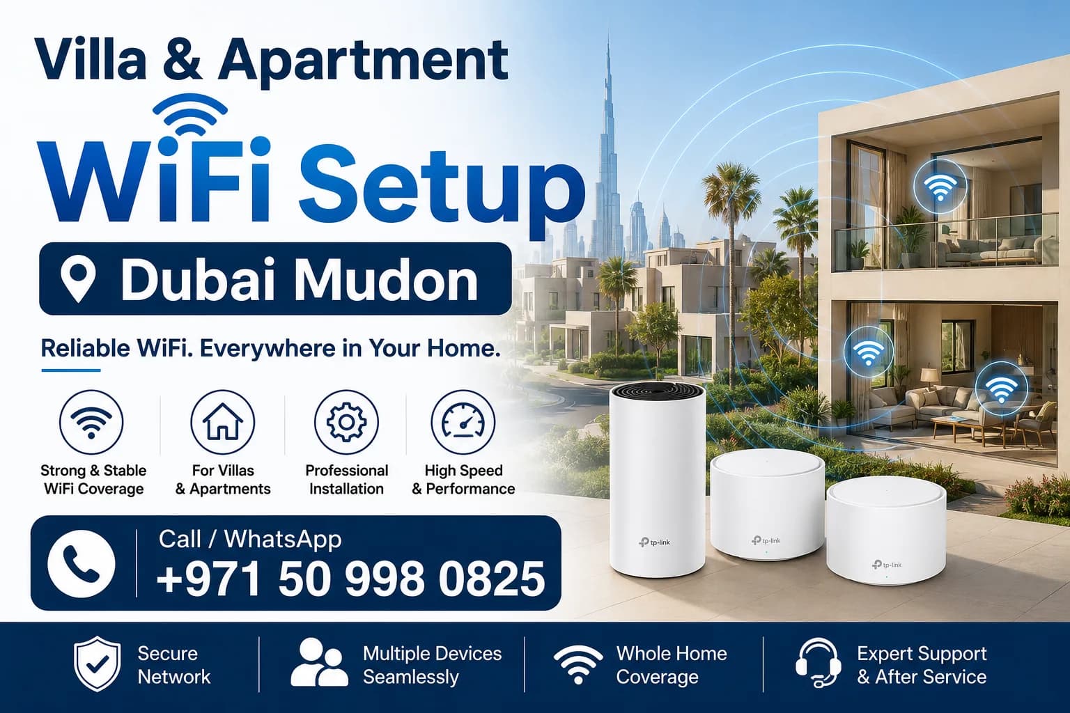villa and apartment wifi setup dubai mudon