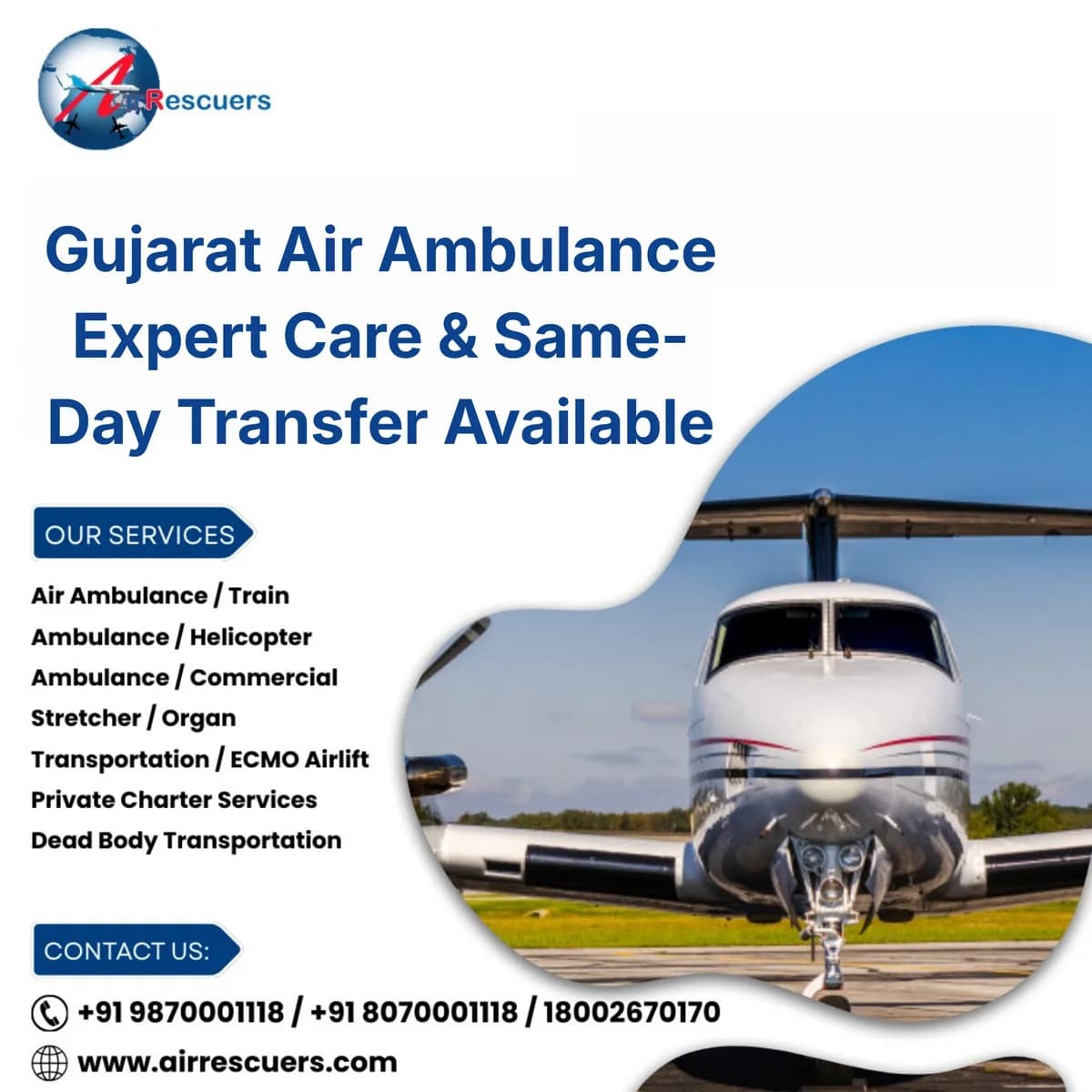 Gujarat Air Ambulance – Expert Care & Same-Day Transfer Available