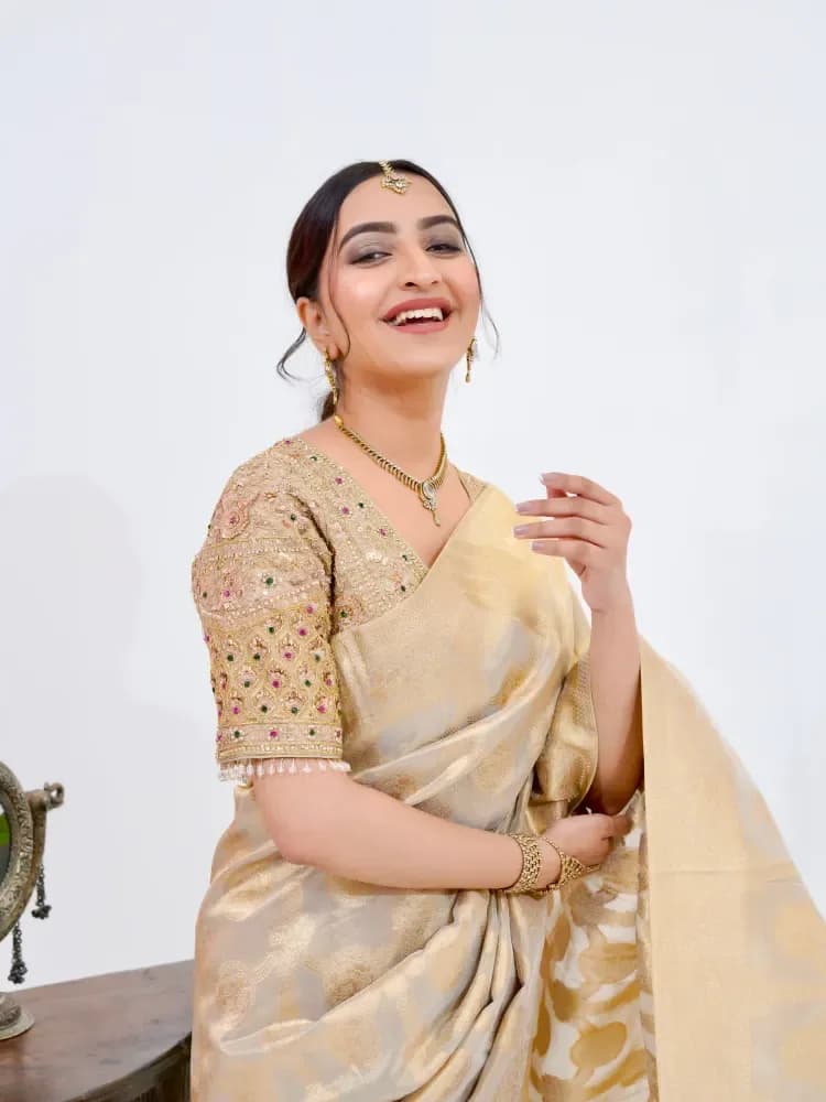 Gold Kundan Banarasi Saree for Women | Handmade Weaves at Gulbhahar