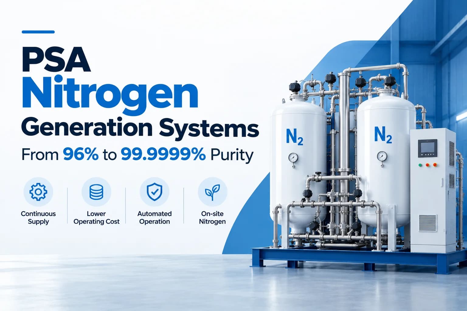 PSA Nitrogen Generation Systems From 96% to 99.9999% Purity