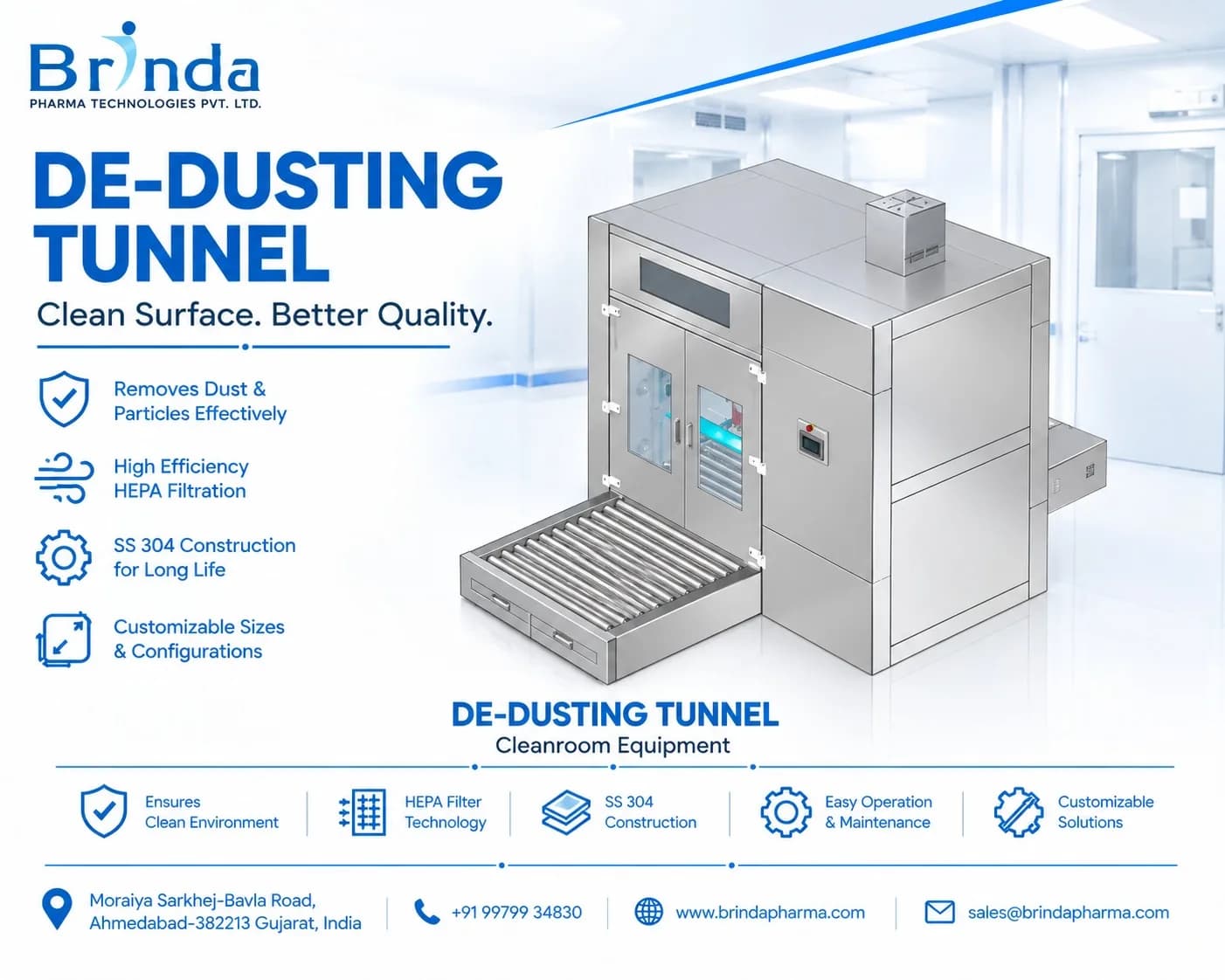 Pharma De-Dusting Tunnel Equipment Supplier & Exporter