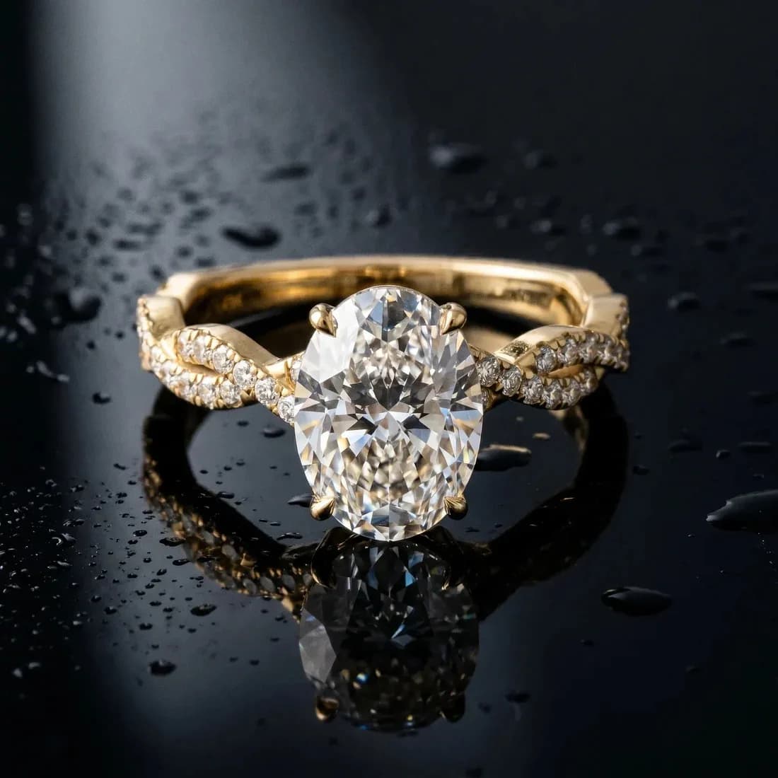 Oval Solitaire Twisted Pave Ring – Shop Elegant Yellow Gold