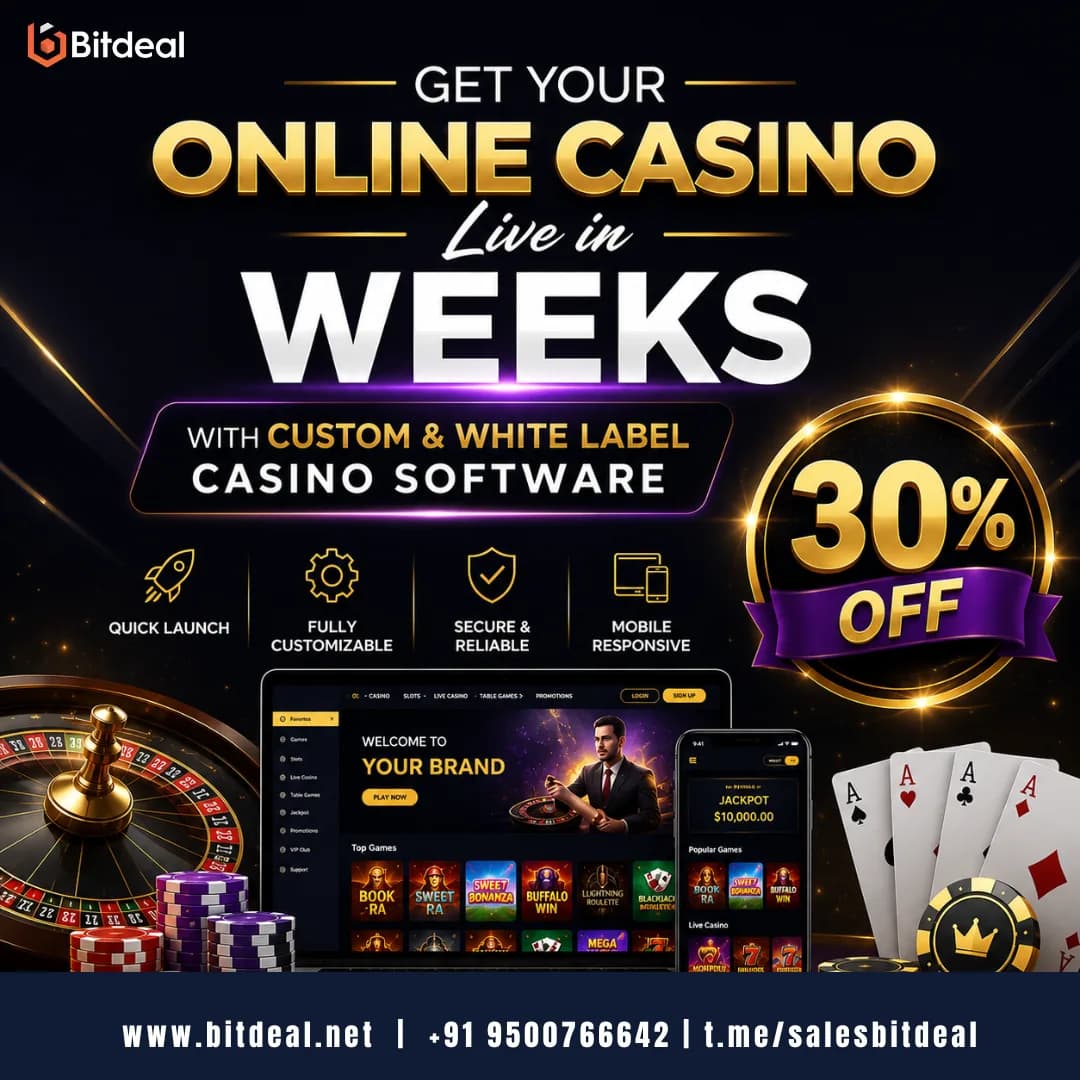 Get Your Online Casino Live in Weeks with Custom & White Label Casino Software – 30% OFF