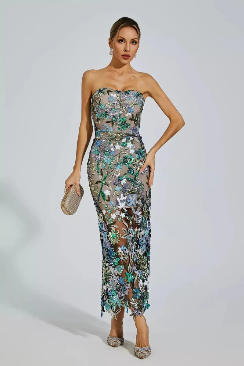 Sparkle and Shine: Unforgettable Floral Sequin Midi Dress