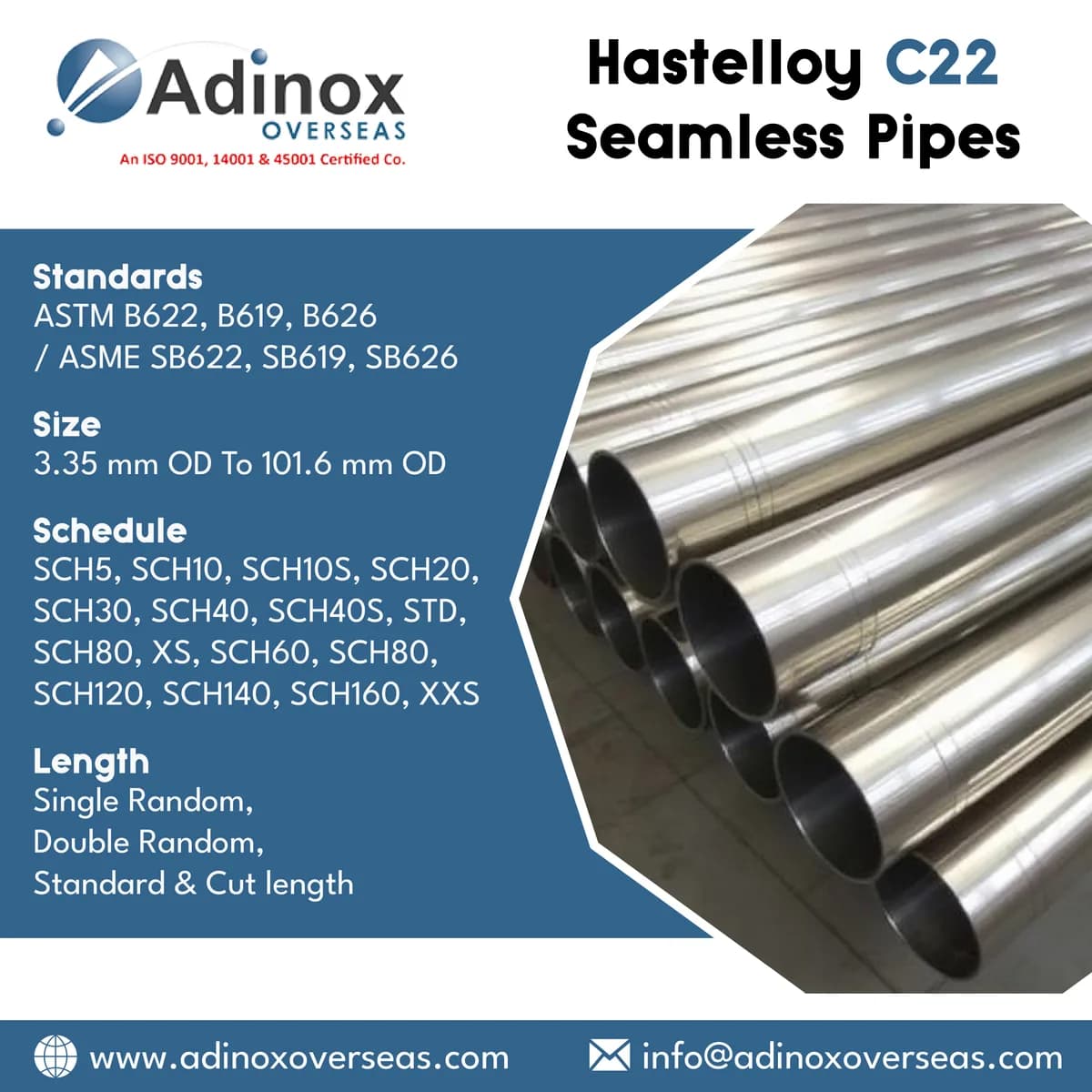 Hastelloy C22 Seamless Pipes in India