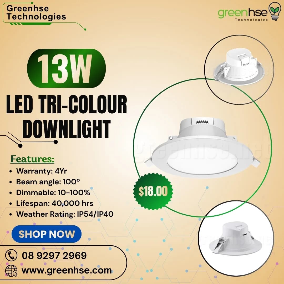 13W LED Tri-Colour Downlight – Dimmable | Greenhse Perth