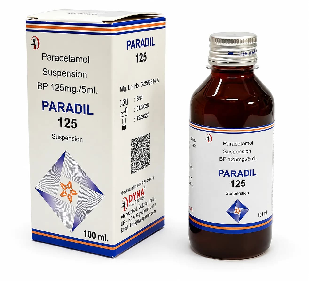 Paradil Paracetamol Syrup for Child Fever: 125 mg/5 mL