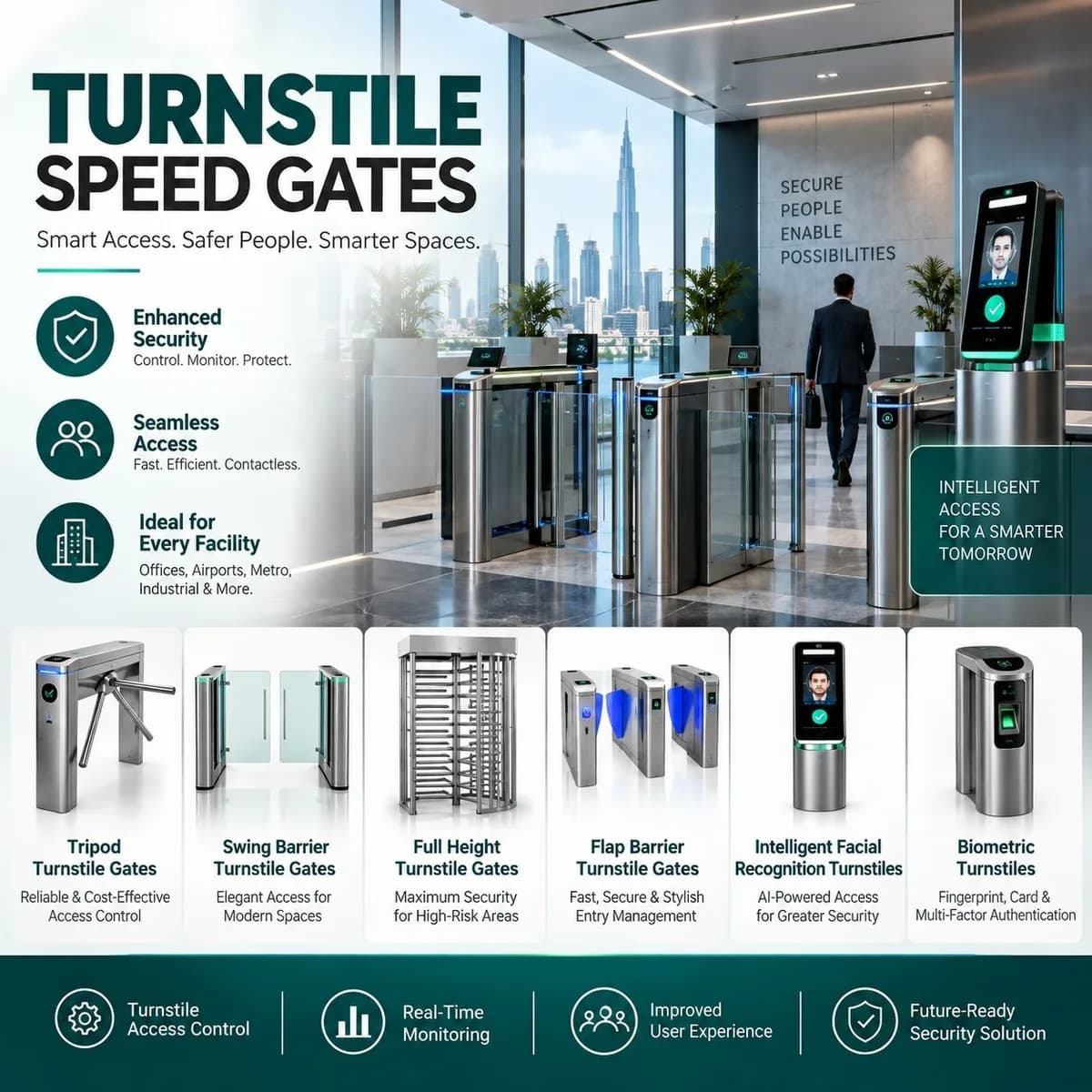 Modern Turnstile Speed Gates for Office Lobbies in Bahrain