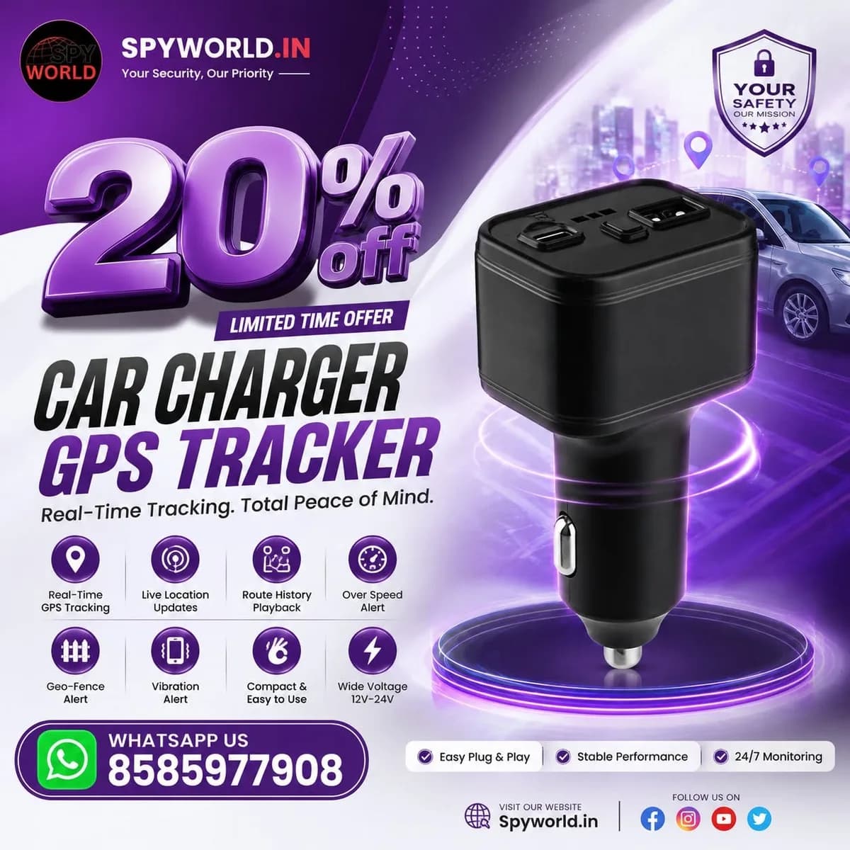 Car Charger GPS Tracker in Mumbai By Spy world  