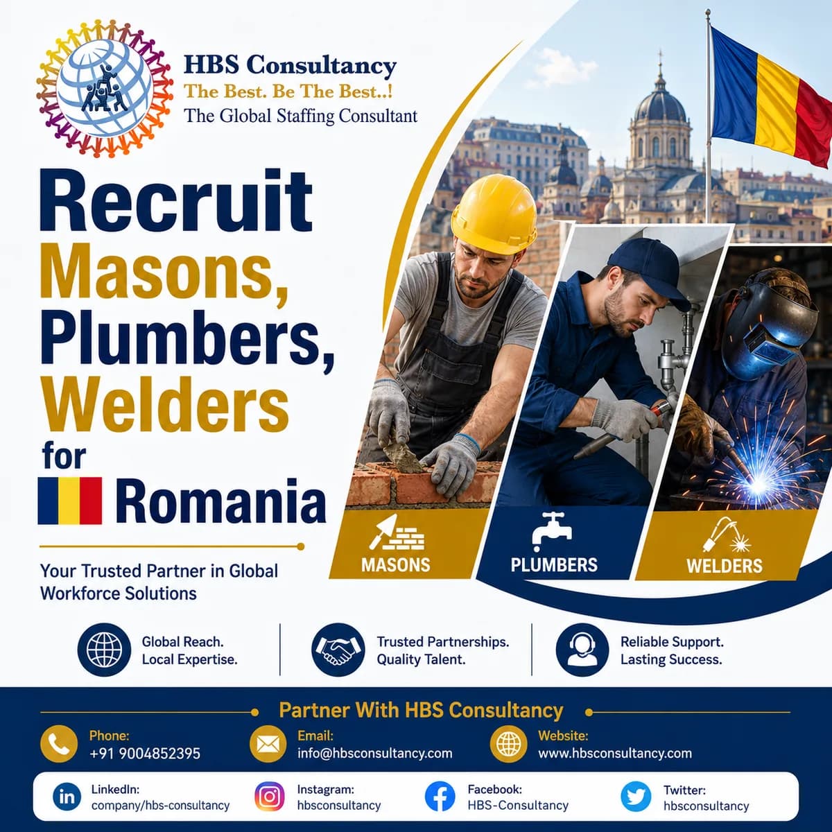 Recruit Asian Masons, Plumbers & Welders for Romania