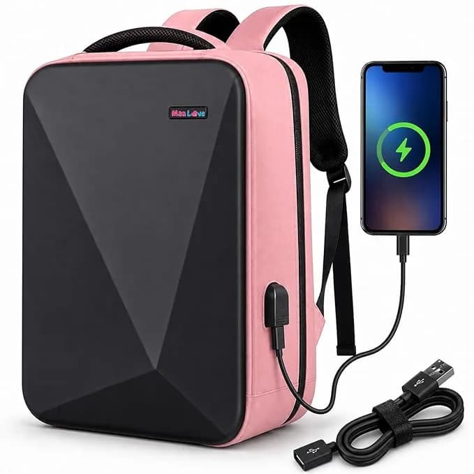 Pink & Black Anti-Theft Laptop Backpack with Lock