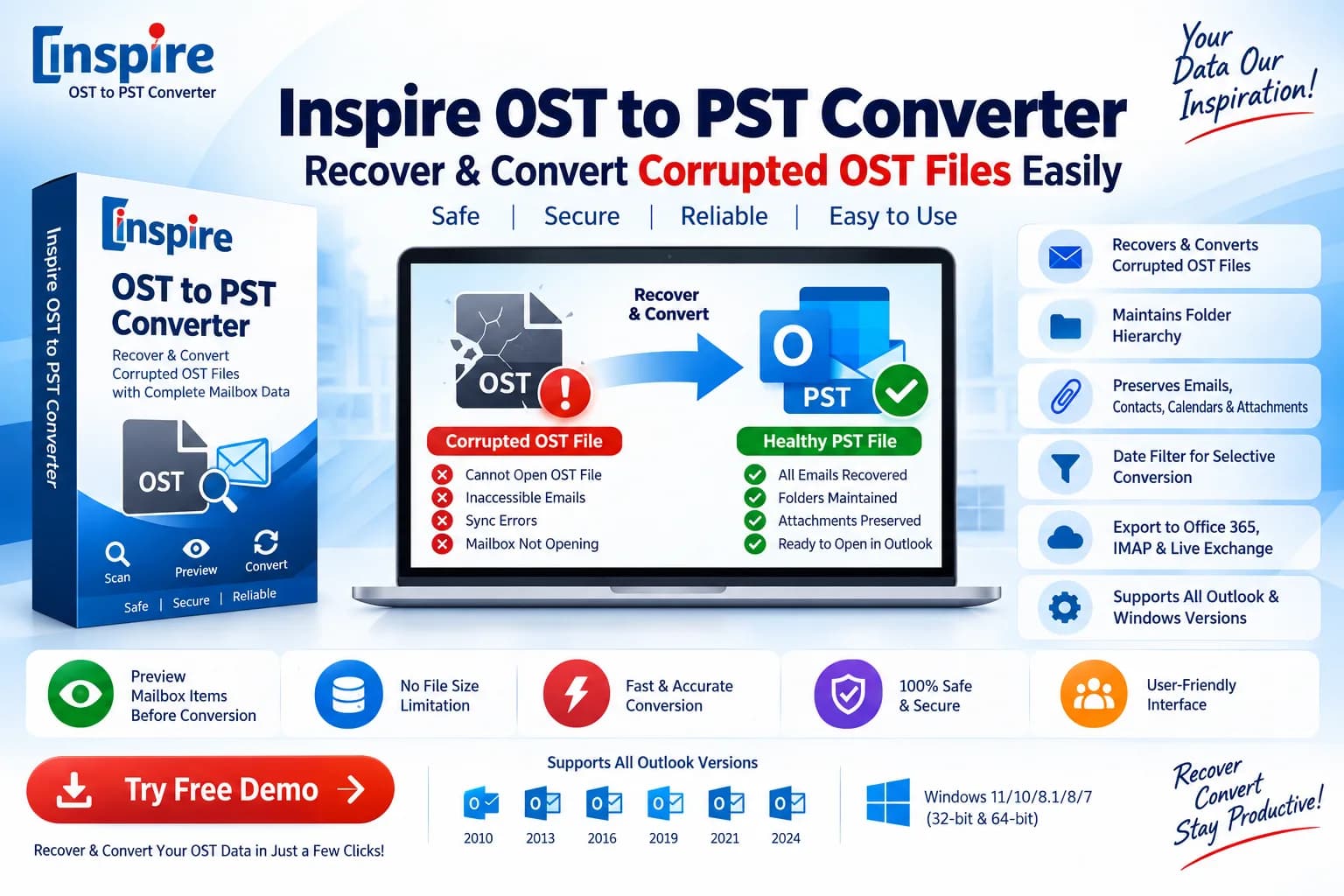 Inspire OST to PST Converter – Recover & Convert Corrupted OST Files Easily