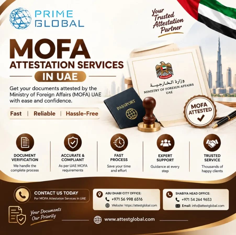 MOFA Attestation Services in Sharjah by Prime Global Attestation