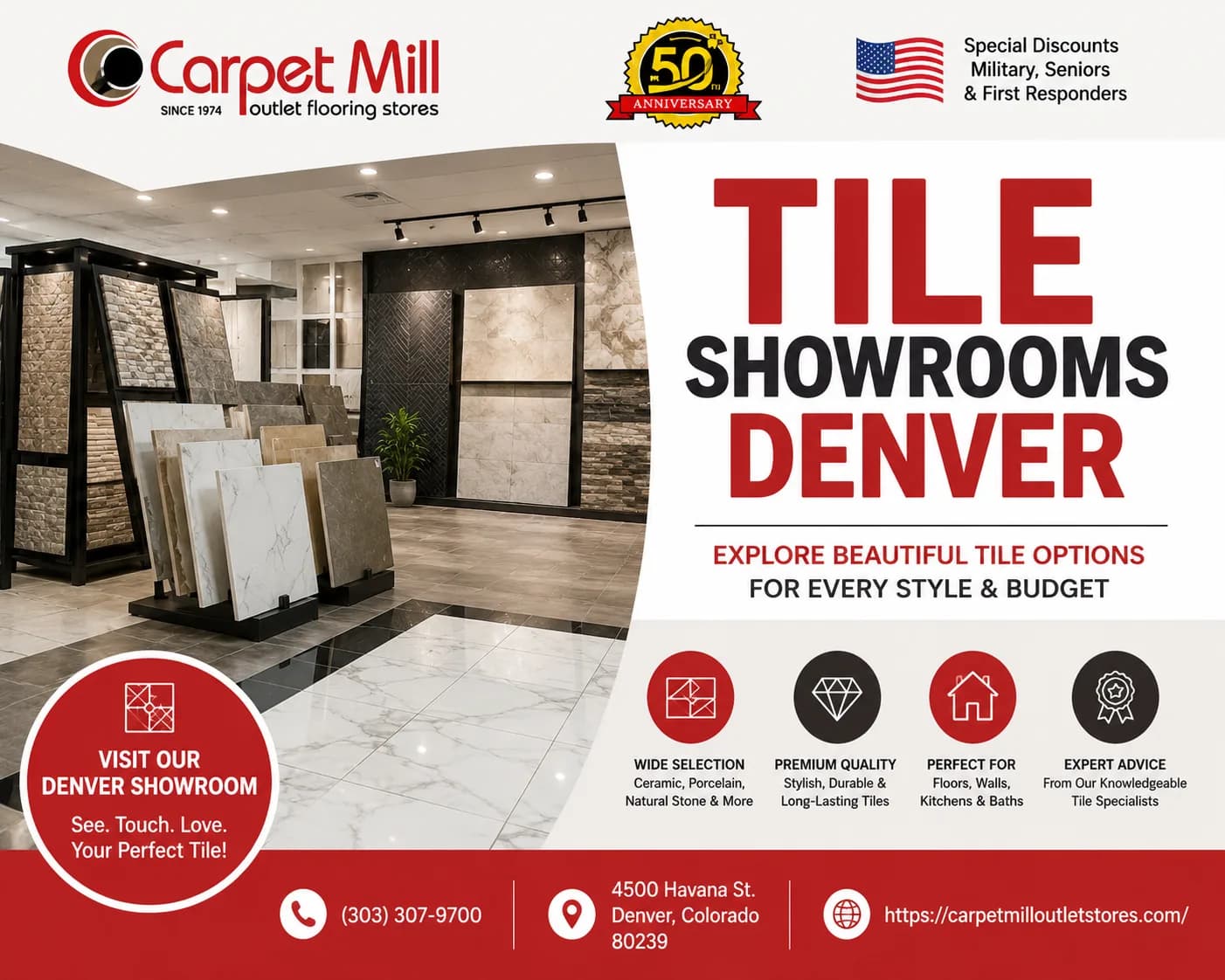Explore Quality Tile Showrooms Denver at Carpet Mill Outlet Stores