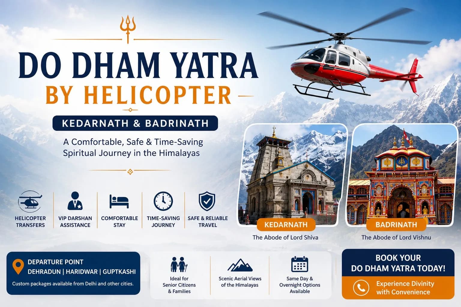 Book Do Dham Yatra by Helicopter from Dehradun & Delhi