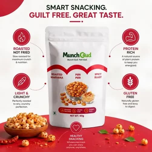 Roasted Peri Peri Makhana | Healthy Fox Nuts Snack - MunchGud
