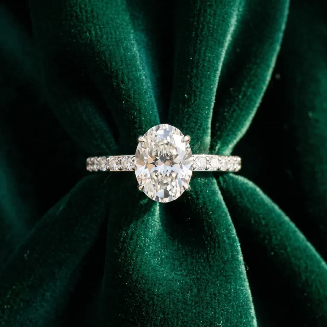 Stunning White Gold Oval Cut Diamond Pavé Engagement Ring