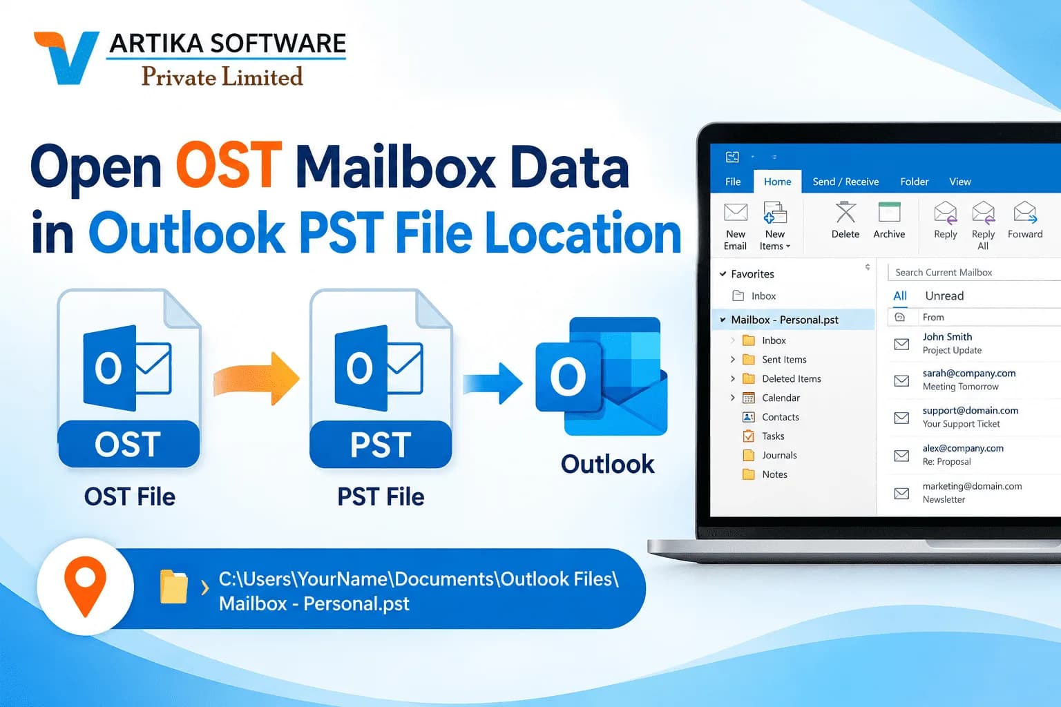 Open OST Mailbox Data in Outlook PST File Location