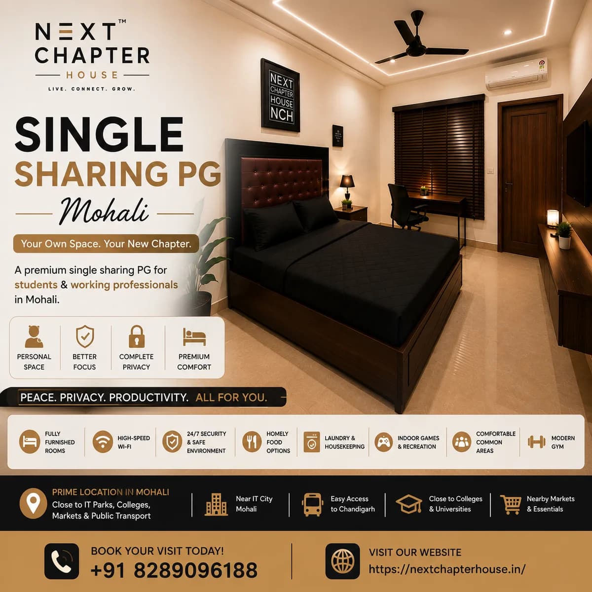 Single Sharing PG in Mohali – Next Chapter House