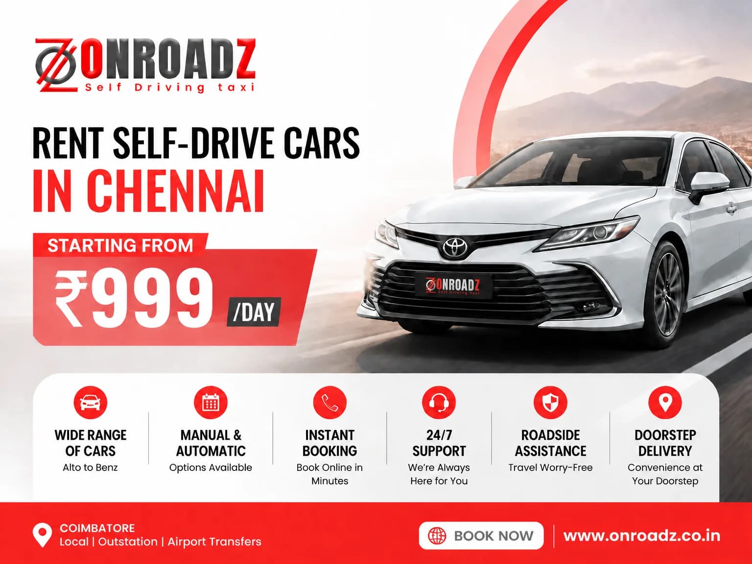 Luxury Car Rental in Chennai | 15% Off on Onroadz Cars