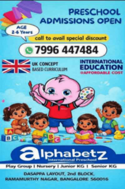 Preschool at Ramamurthy Nagar | Admissions Open Now | Early Bird Offer | 297