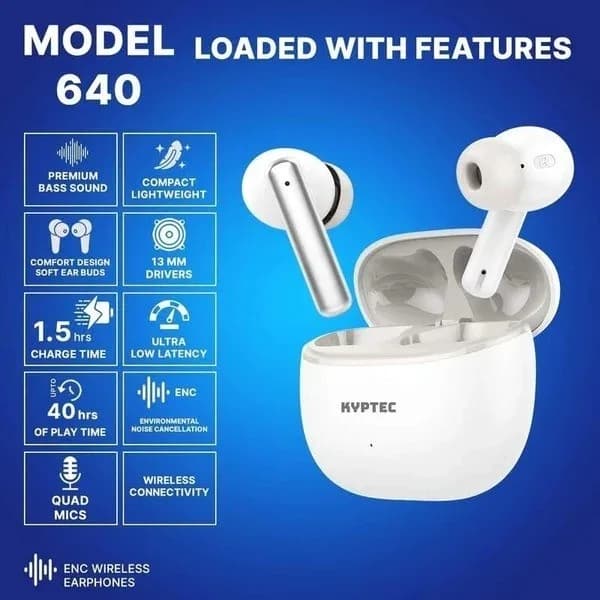 Kyptec LifeStyle® 640 ENC Earbuds for Clearer Calls, Big 13mm Sound & Everyday Wireless Value