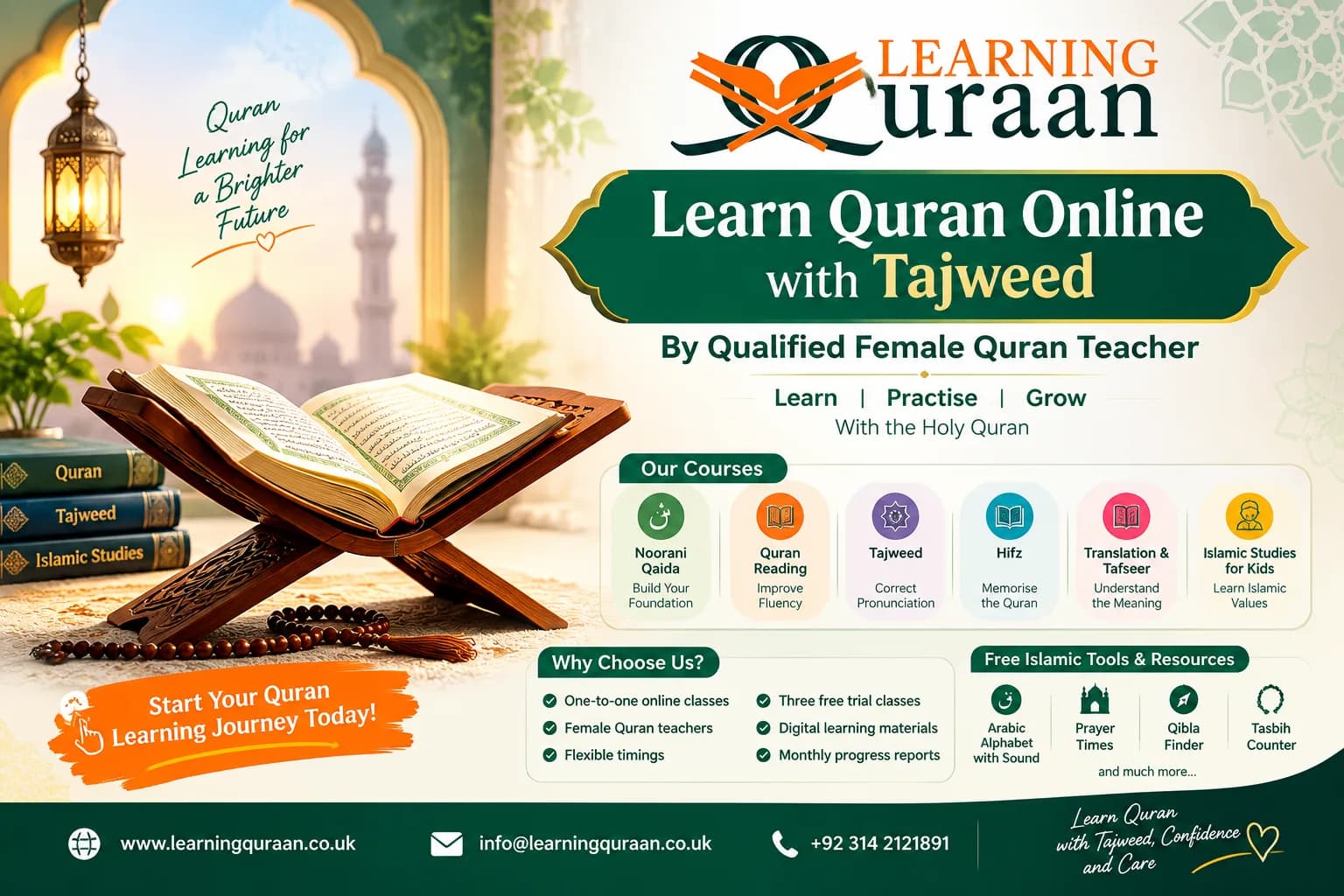 🌙 Learning Quraan Academy – Online Quran Classes, Tajweed & Free Islamic Learning Tools