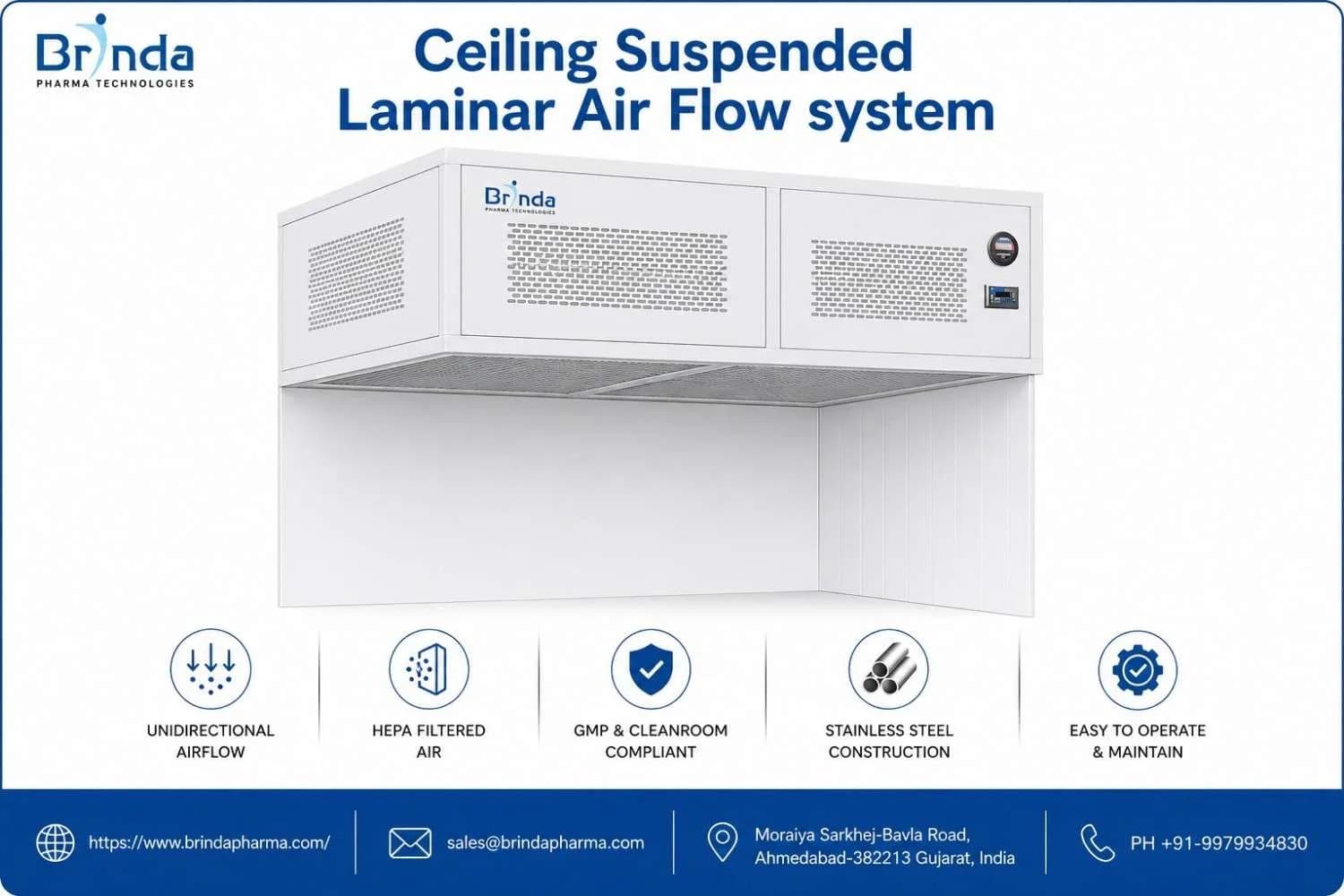 Ceiling Suspended Laminar Air Flow System Supplier | Brinda